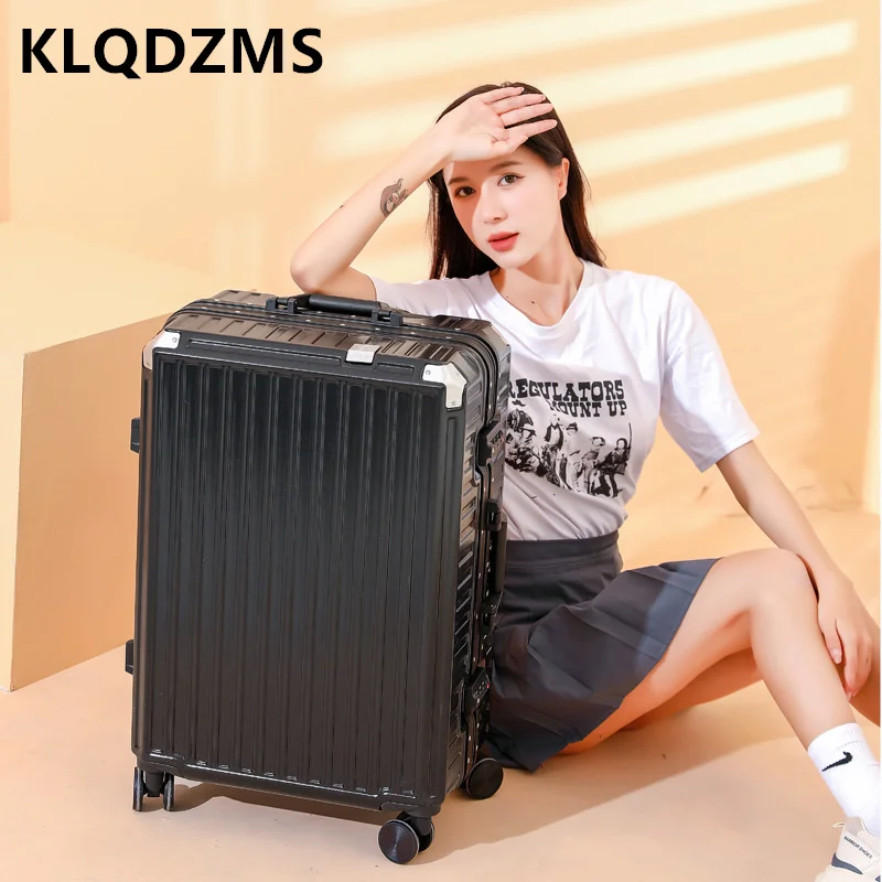 KLQDZMS Fashion Simple Solid Color Trolley Case Female Silent Universal Wheel Cabin Luggage Ultra-light Portable Suitcase