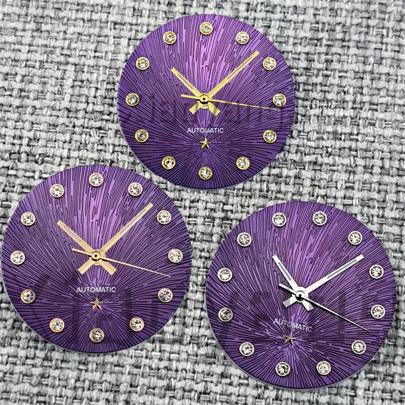 

24,5 мм без логотипа, фиолетовые циферблаты NH05, знак звезды, украшенное циферблатом, серебро, золото, розовый бриллиант, подходит для женских часов NH05 NH06, корпус