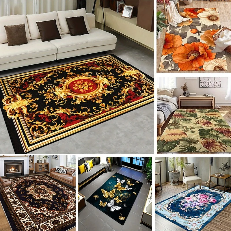 Classic Royal Floor Rug  Luxury Baroque Vintage European Ornate Scroll Floral Stylish Decor Area Rug for Space Home Ornament