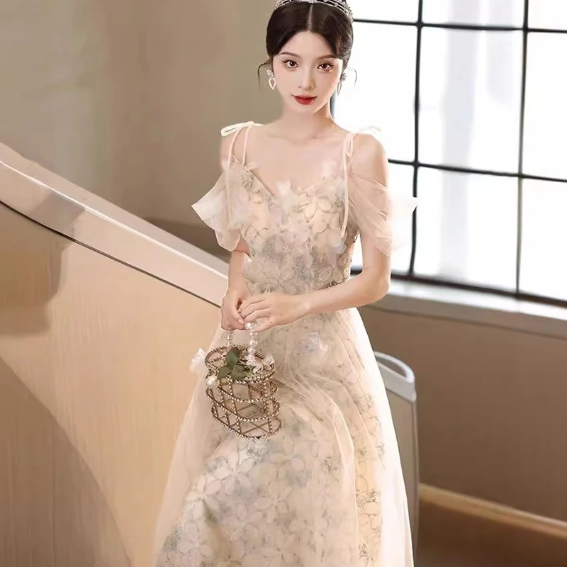 Princess Off Shoulder Korea Wedding Dresses A Line Appliques Bridal Gown Backless Shoulder Strap Photo Shoot Bride Dress Maxi