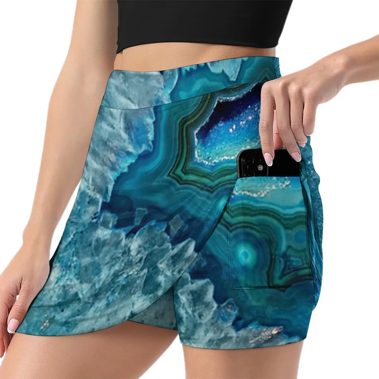 Teal Aqua Turquoise Blue Rock Agate Mineral Crystals Pattern Mini Skirt women's stylish skirts Women's summer dress