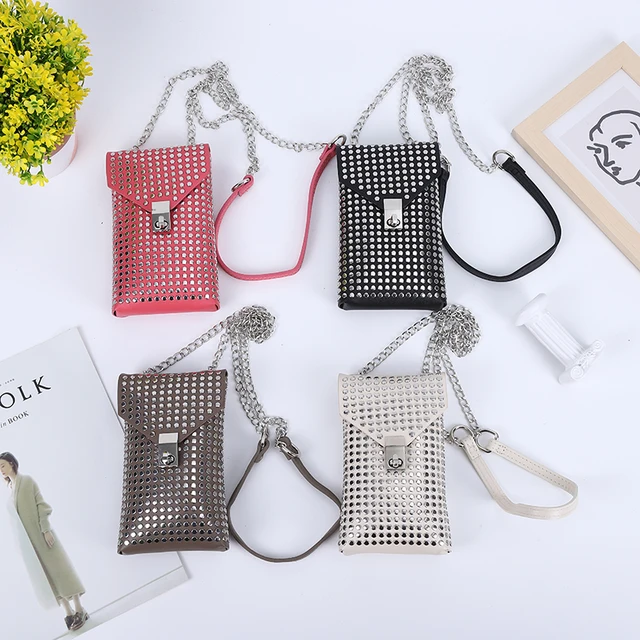 Mini damskie torby Crossbody nity z klapką torba na ramię z łańcuszkiem markowe torebki i torebki damskie Retro Shopper torba na telefon portfele