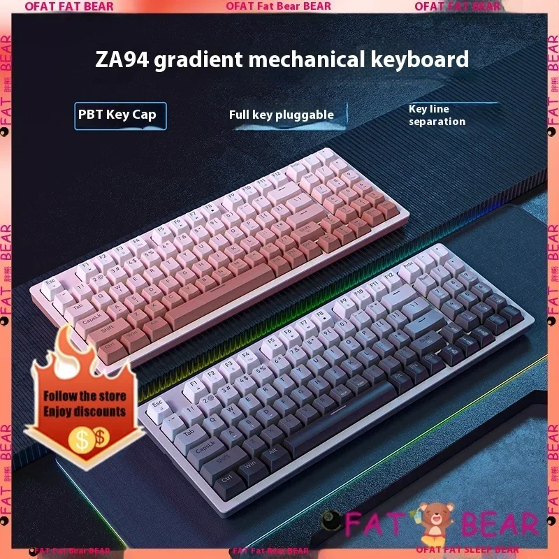 Zifriend ZA94 Wired Gradient Mechanical Keyboard Type-C Interface Hot Swap Office Keyboard PBT N-Key Rollover Gaming Keyboard