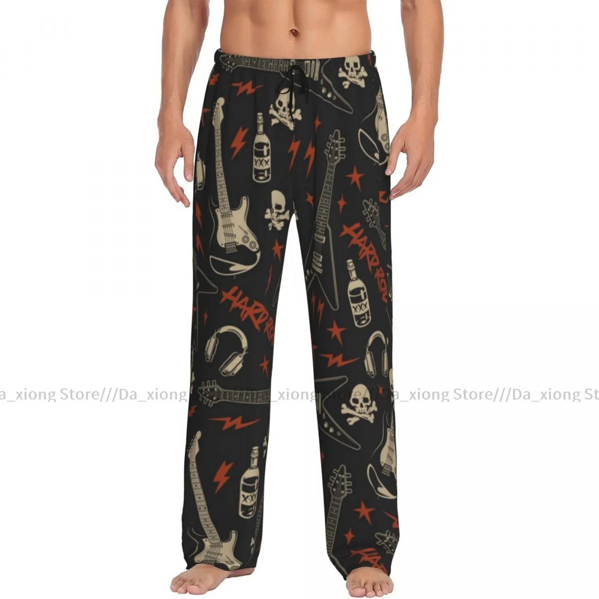 Men\'s Casual Pajama Sleeping Pants Hard Rock Pattern Lounge Loose Trousers Comfortable Nightwear