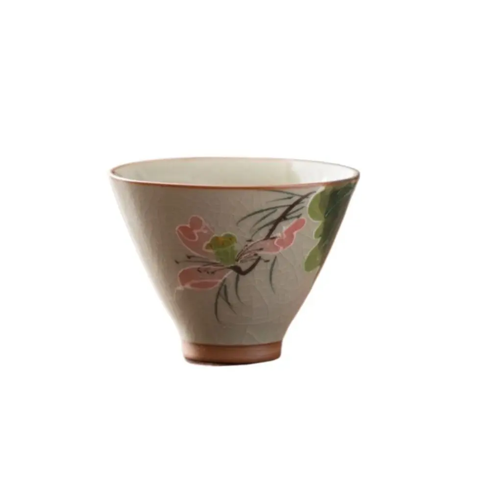 Hand-painted Ge Kiln Ceramic Tea Cup Lotus Graphic Chinese Kung Fu Tea Cup Retro Non-Scald Tea Tasting Cups Household