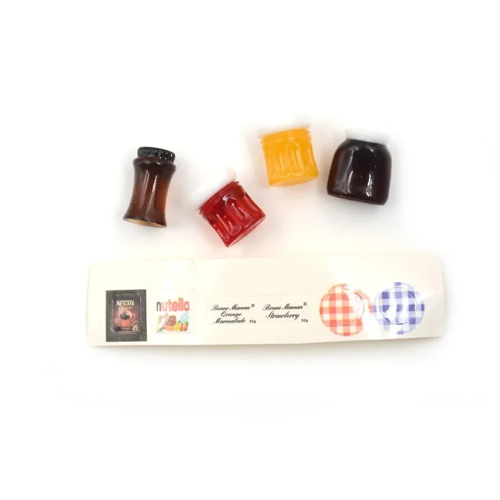 4Pcs Set 1:12 Scale Dollhouse Mini Jam Coffee Condiment Bottles, Tiny Kitchen Food DIY Decor Accessories