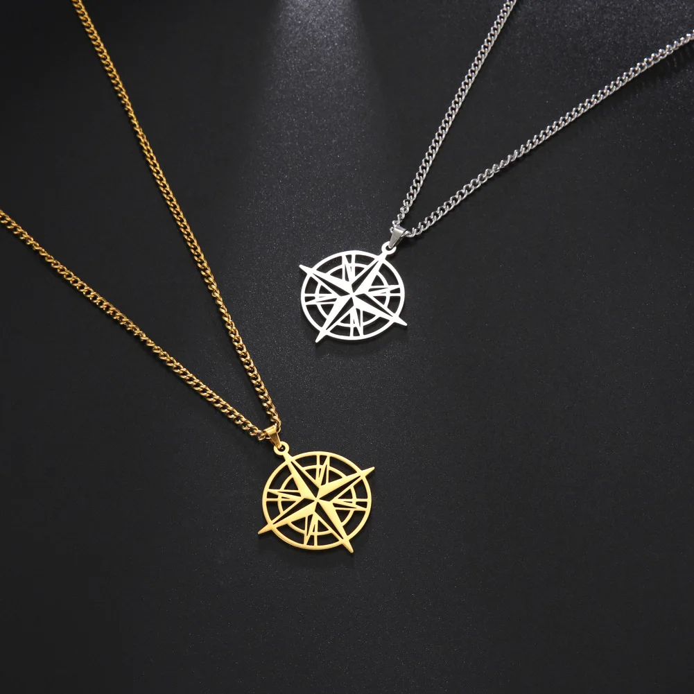 Jeshayuan Star Compass Pendant Necklace For Women Stainless Steel Hollow Double Layer Necklace Fashion Lucky Party Jewelry Gifts