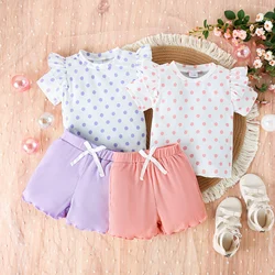 2PCS Summer 0-4 Years Old Trend Fashion Good-Looking Children Universal Comfortable Soft Polka Dot Print Clear Top + Shorts