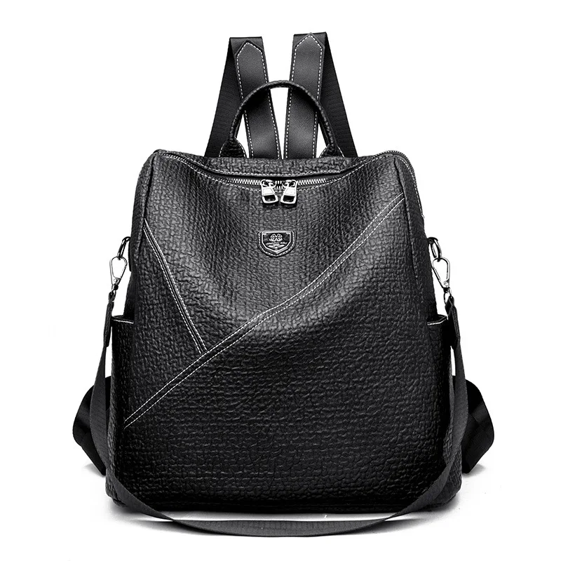 

TRAVEASY Women backpack Leather Black Shoulder Bag Female Anti-theft School Bags for College Students Teenage Girls Travel Bags