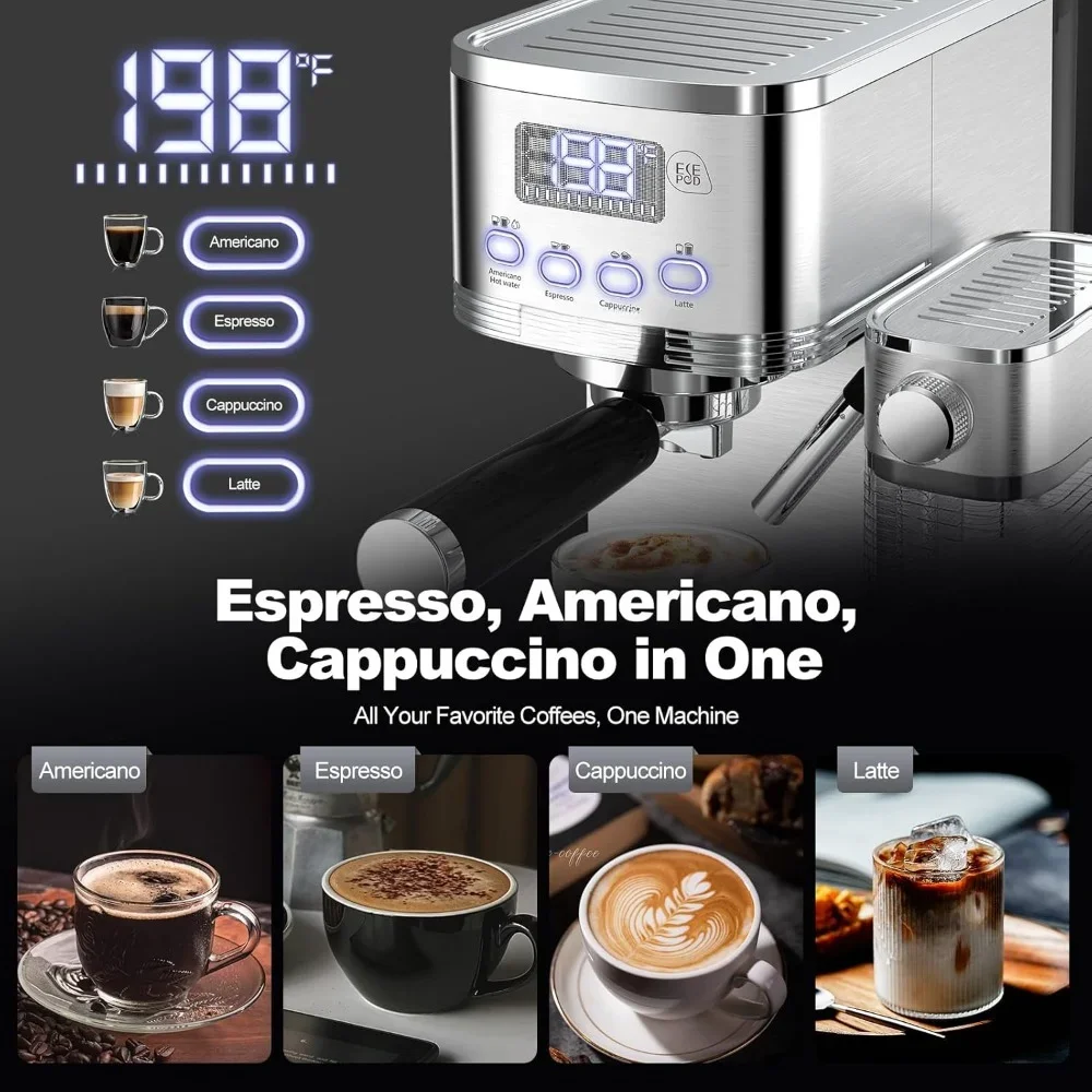 Coffee Maker Machine, Cappuccino Machine with Automatic Milk Frother, Stainless Steel & Removable Water Tank, Coffee Machine