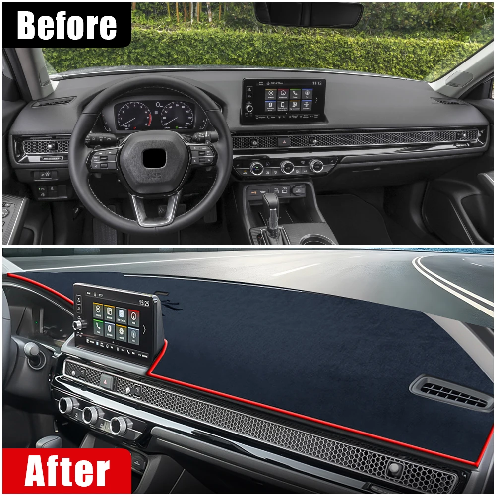 Car Dashboard Cover Avoid Light Pad Sun Shade Anti-UV Carpet Non-Slip Mat Accessories For Honda Civic 11th 2021 2022 2023 2024
