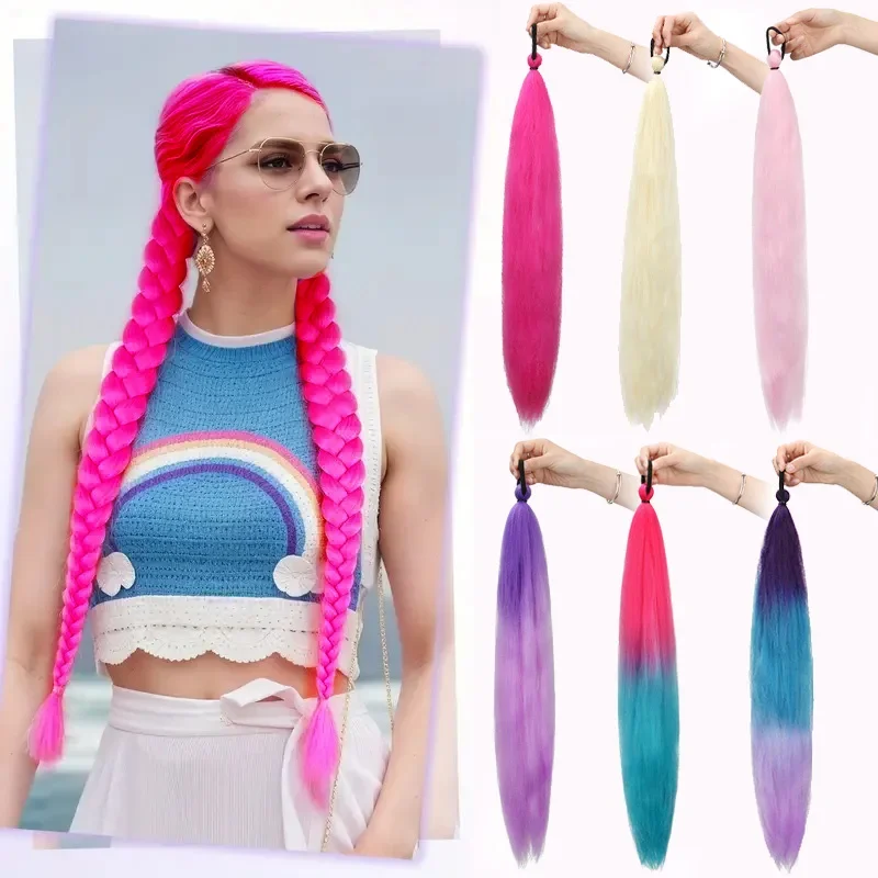 26-calowe syntetyczne, długie włosy do zaplatania ombre jumbo, doczepiane pasemka dla kobiet, elastyczna gumka do włosów, akcesoria do włosów