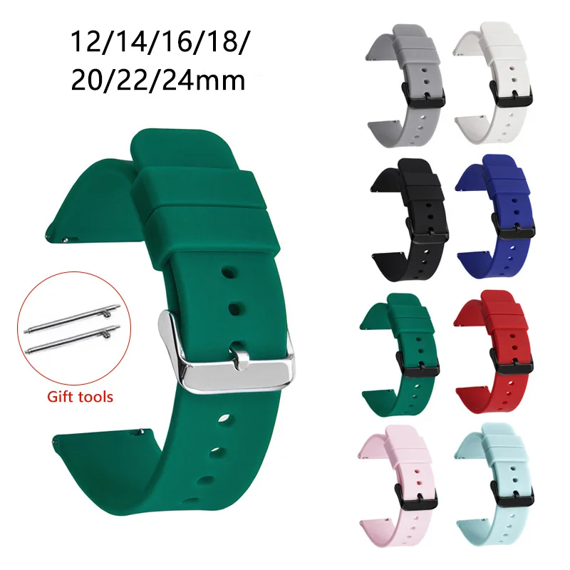12mm 14mm 16mm 18mm 20mm 22mm 24mm Quick Release Soft Silicone Watch Band Universal Rubber Waterproof Bracelet Replacement