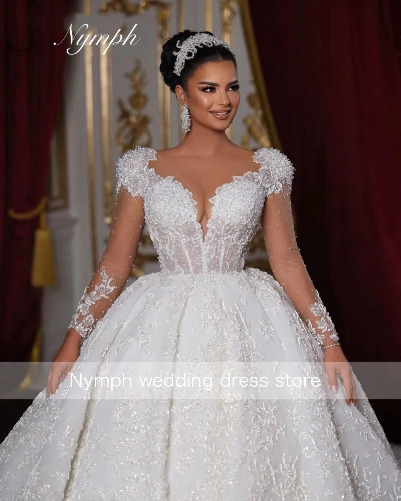Elegant White Lace Wedding Dresses A-Line Long Sleeves Wedding Gowns Beaded  Bridal Gowns For Women 2025Vestido Blanco Customize
