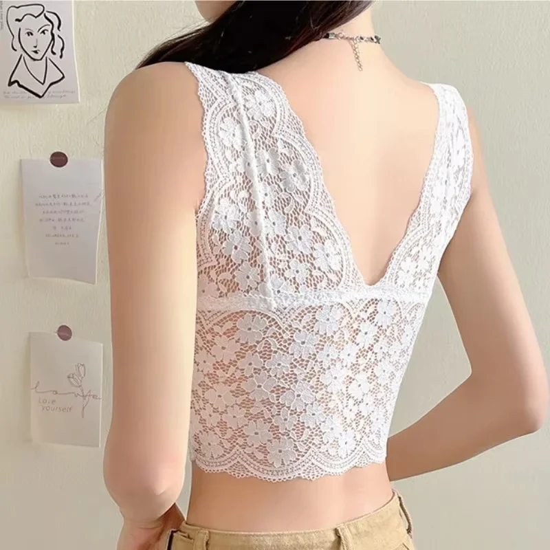 Lace Bras Top Women Deep V Neck Sexy Lingerie Wire Free Bra Tank Tops Female Underwear V Back Bralette Padded Camisole image 4