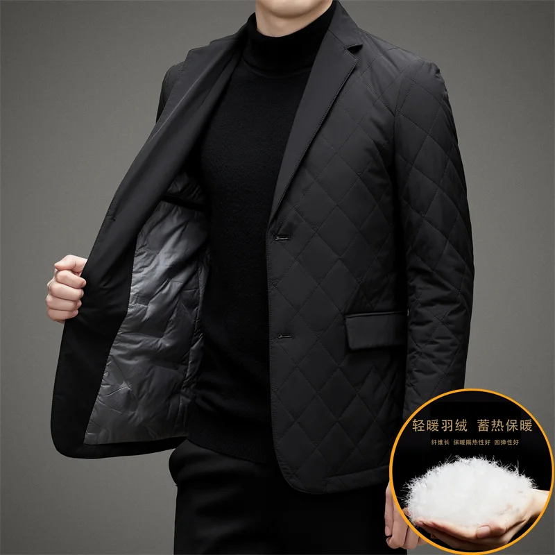 Men's Suit Collar Single Breasted Business Casual Down Jacket 2022 New Arrival Men 90% White Duck Coat Brand Clothing