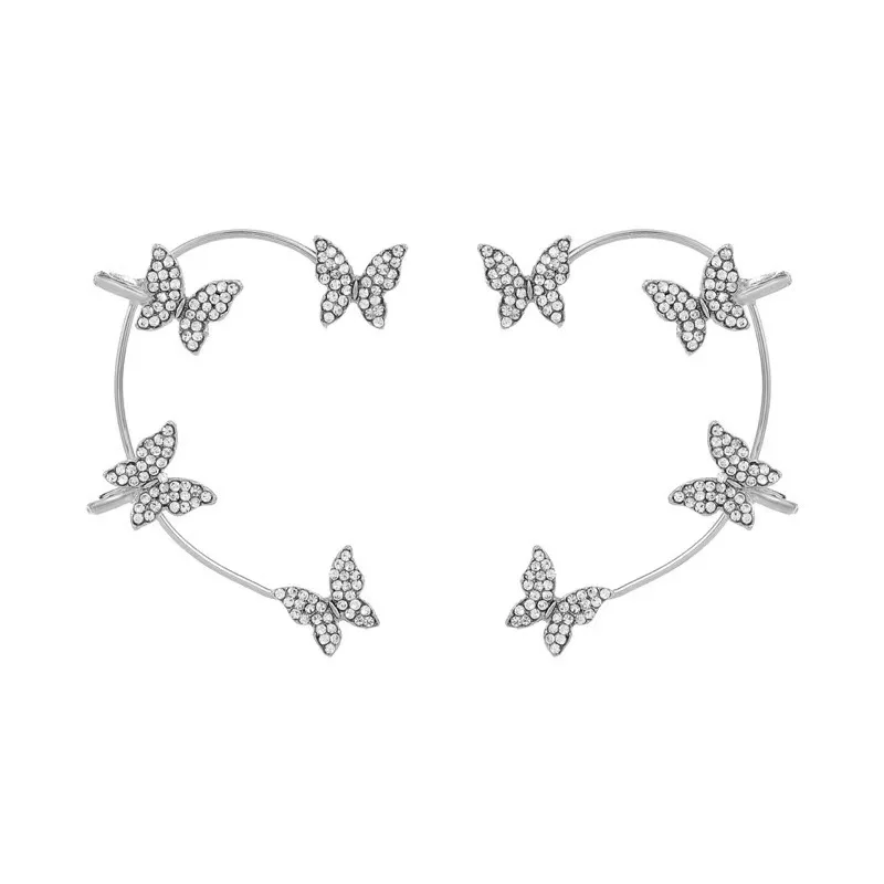 Design Hollow Butterfly Earrings Fashion Exquisite Single Ear Hook Women Girls Metal Rhinestones Ear Cuff Crystal Jewelry Gift