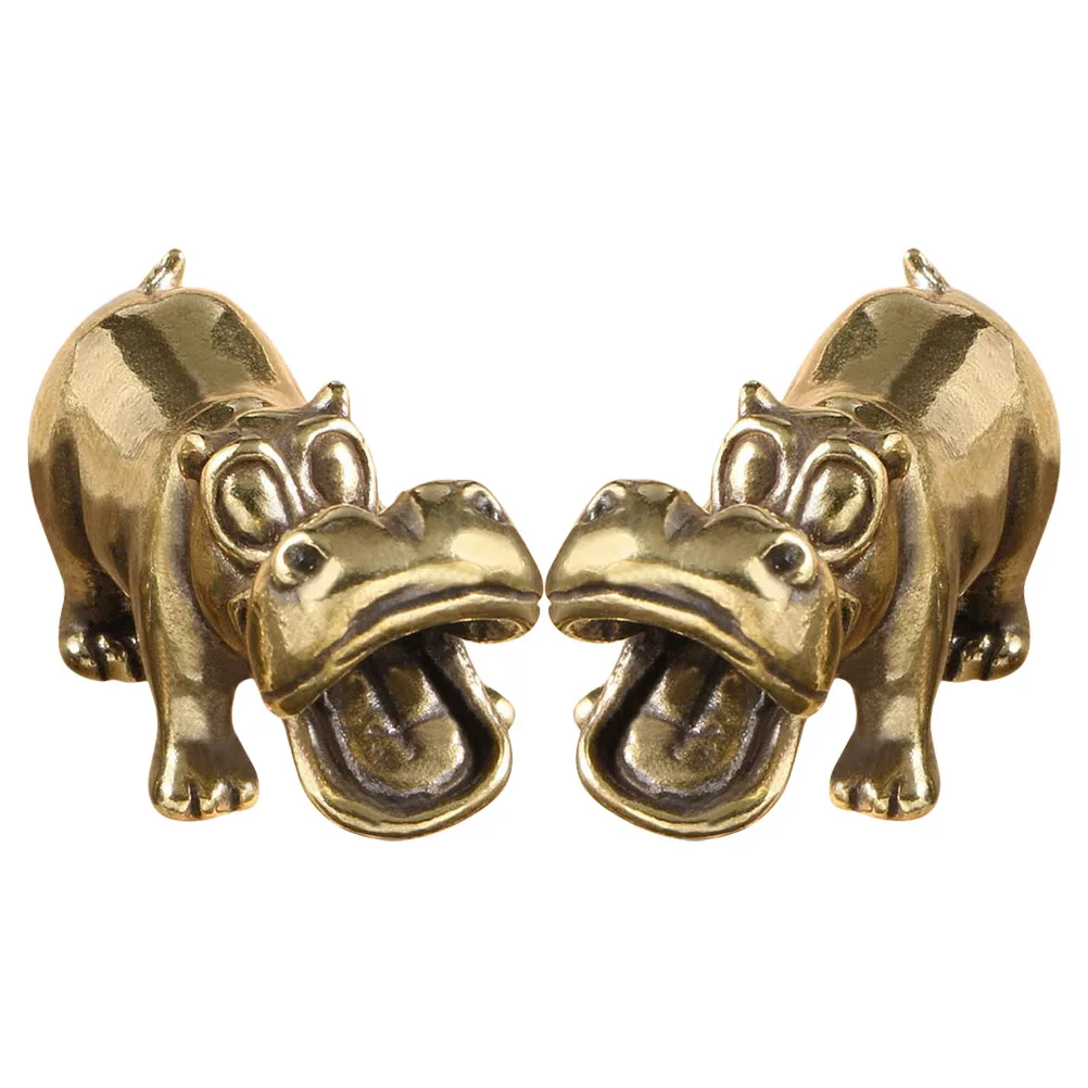 

2pcs Brass Hippo Ornaments Durable Vintage Desktop Decor Statue Mini Figurine Realistic Model Craft Home Office Table Bookshelf