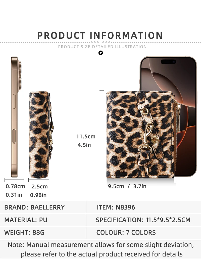 Baellerry Women's Leopard Short Wallets Pu Leather Wallets Vintage Female Coin Purse Large Capacity Hand Bag Card Holder