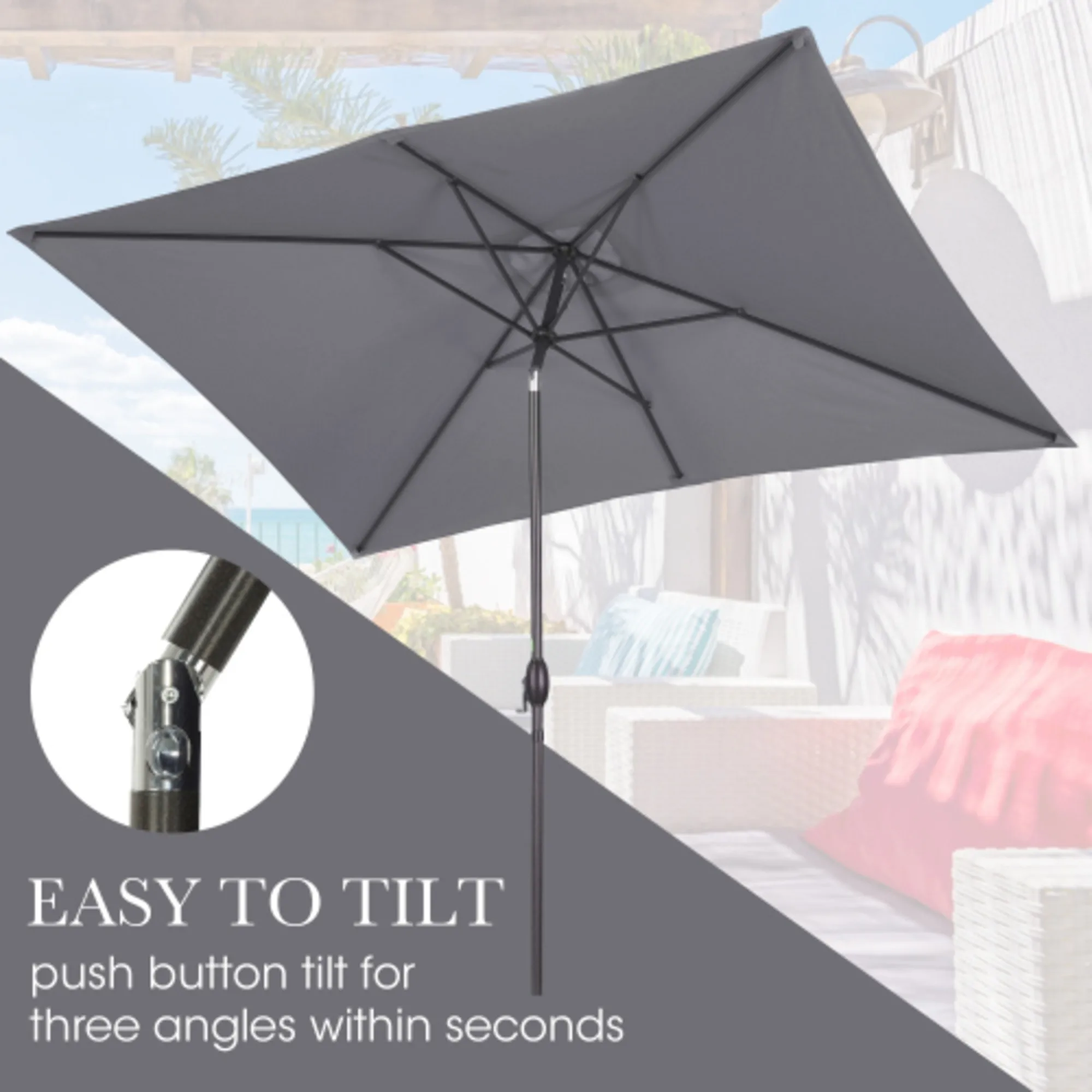 

Rectangular Patio Umbrella with Crank, Tilt, Polyester UV-Resistant Canopy for Pool, Backyard & Patio (Without base)