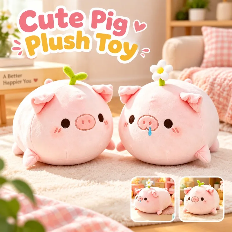 Cute‑Little‑Flower‑Pig Throw‑Pillow Soft‑Plush‑Toy‑Figure Adorable‑Grass‑Pig‑Stuffed‑Doll Child‑Oriented‑Play‑Ornament Heartfelt