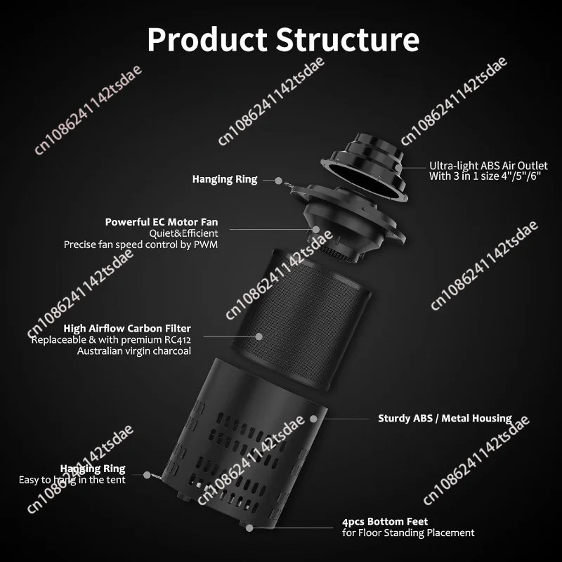 Intelligent temperature and humidity control EC duct fan filter integrated deodorant ventilation fan