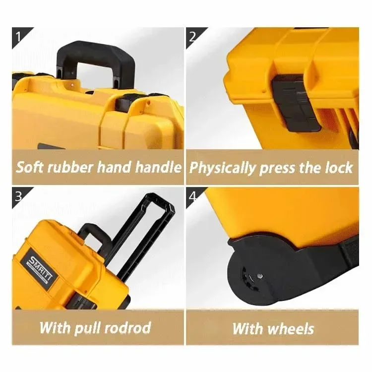 Portable Pull Rod Tool Case Large Waterproof Hard Plastic Tool Box Storage System Professional Hardware Tools Case Accessories