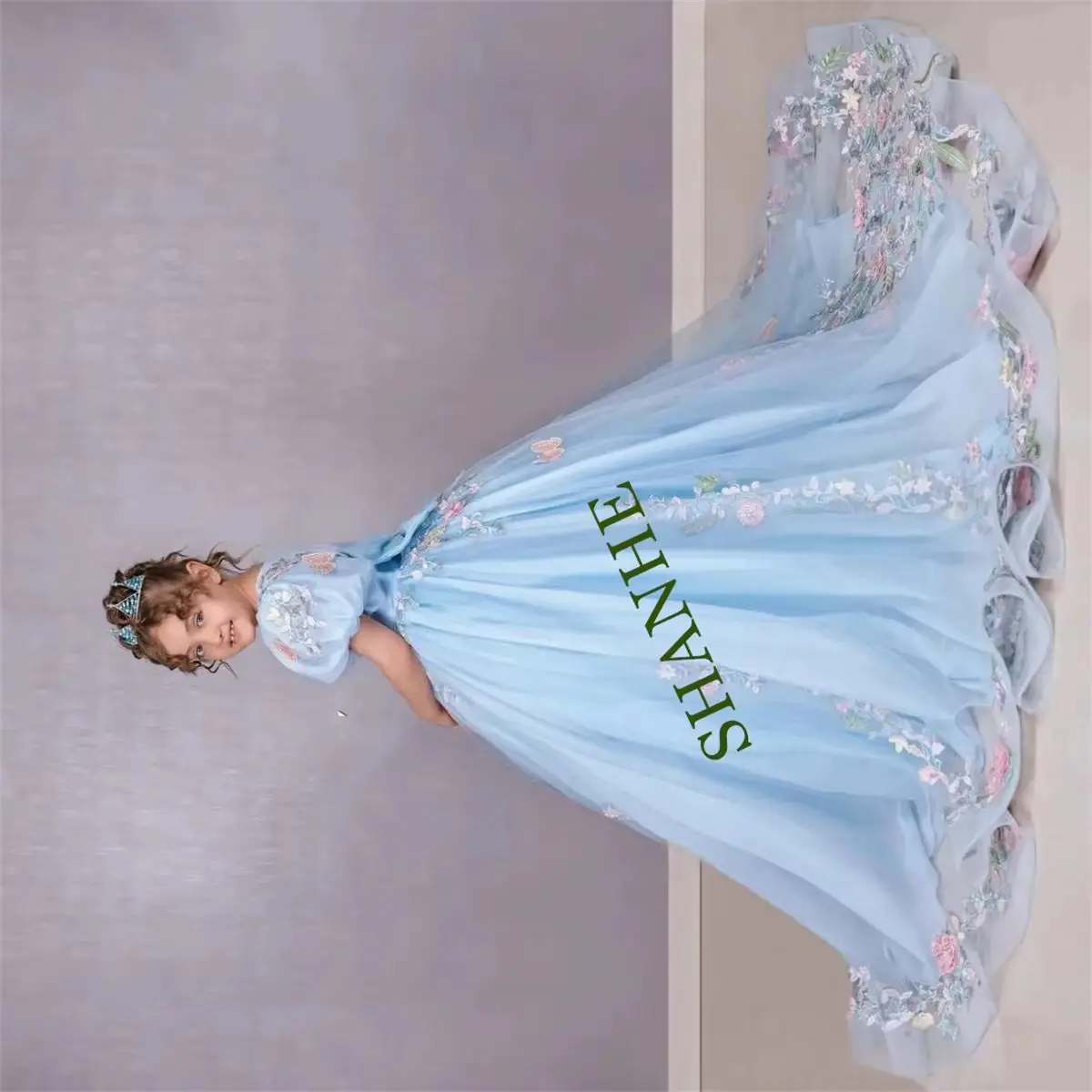 

CustomizedPrincess Flower Girl Dress Short Sleeve Maxi Dress Satin Fluffy Ball Gown withFloral Appli Wedding JuniorBridesdress