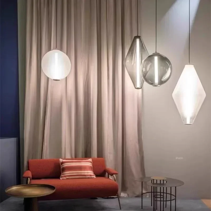Nordic Minimalist Restaurant  LED Pendant Light  Modern Designer Glass Restaurant Small Pendant Light  Including Light Source