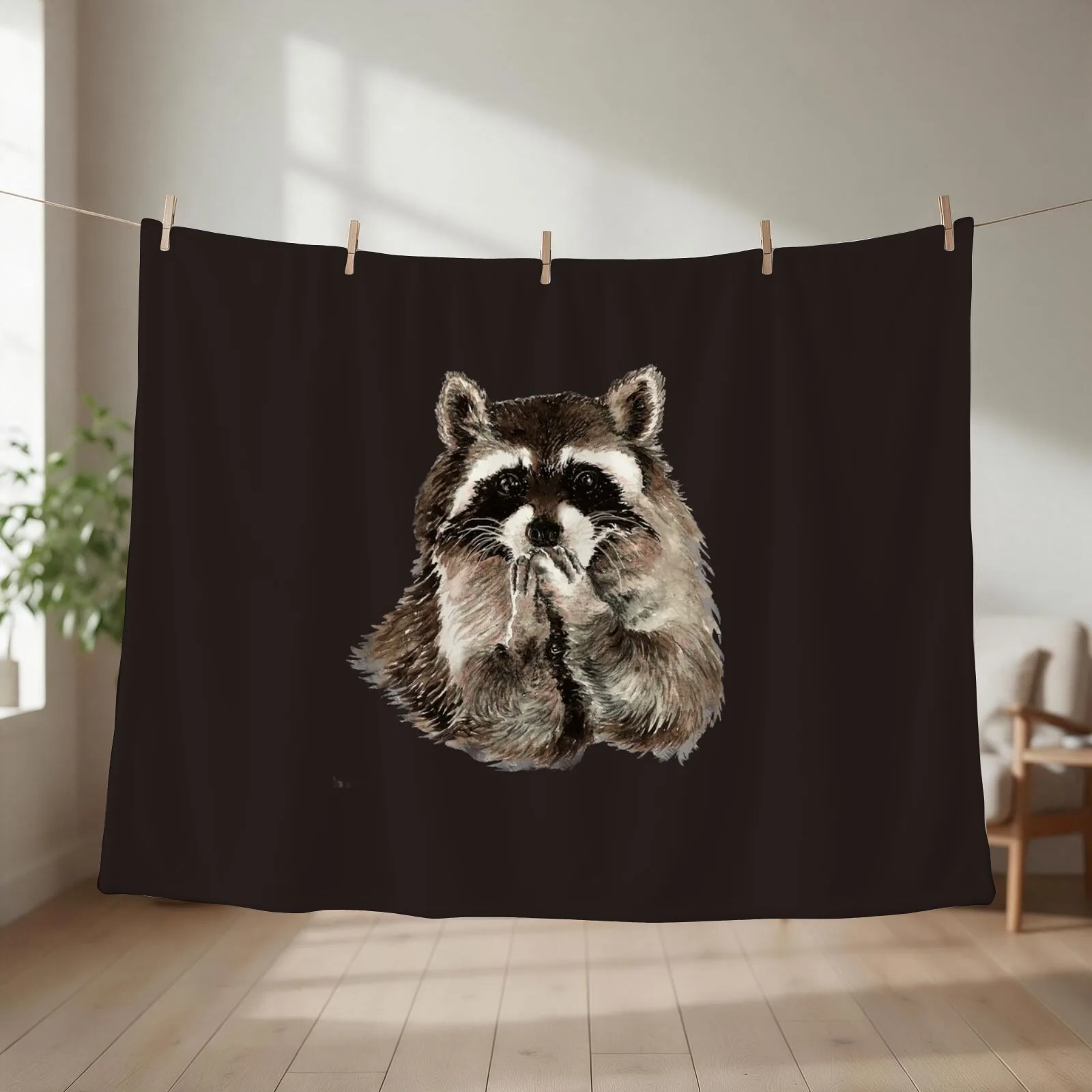 Cute Raccoon Blowing Kisses Throw Blanket couch cozy soft plush fuzzy picnic outdoor blanket