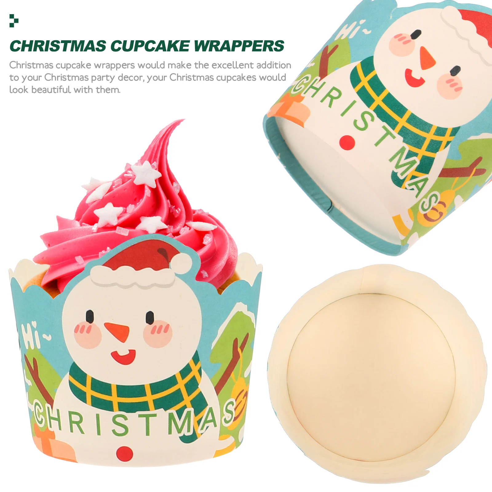 

50 Pcs Festive Christmas Snowman Cupcake Decoration Small Paper Wrapper Holiday