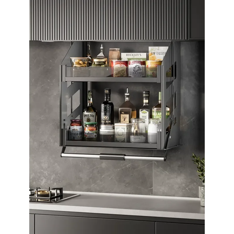 For Keyiger Kitchen Hanging Cabinet Lift Basket Manual Drop Down Pull Out Storage Rack Top Cupboard Organizer Shelf