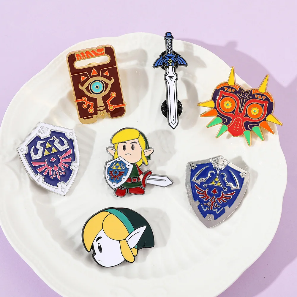 Anime Game Inspired Enamel Pin Brooch Unique Shield Ornaments Metal Lapel Badges Creative Holiday Gift for Friends
