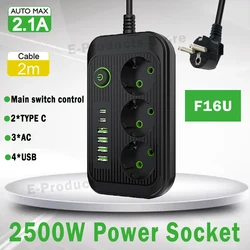 Wtyczka EU Gniazdo AC Inteligentna listwa zasilająca Przedłużacz Multiprise F09 F16U F20U Gniazdo elektryczne Adapter filtra sieciowego USB typu C