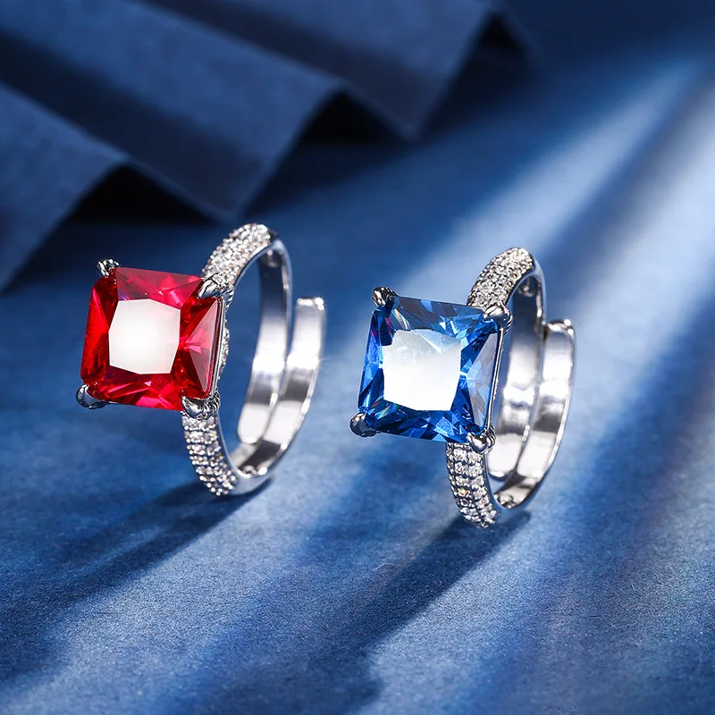 

New in Blue Square Crystal Adjustable Rings Women Jewelry Sets Free Delivery Shipping Wedding Luxury Brand Jewelry Vintage Gift