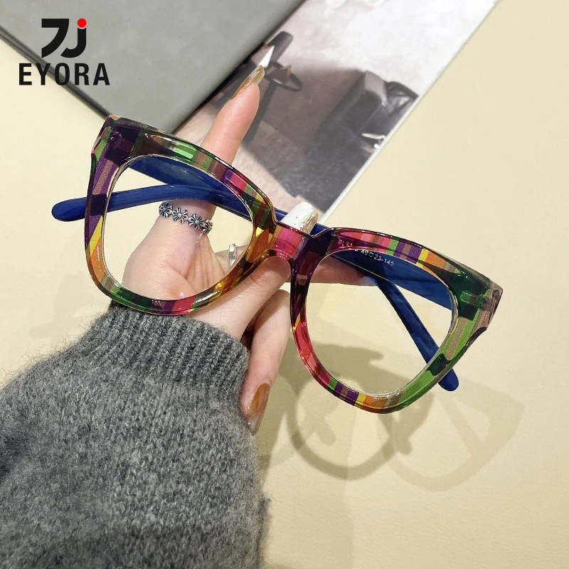 

EYORA Retro Cat Eye Currents Plastics Reading Glasses Anti Blue Ray Myopia and Hyperopia Photochromic Prescription Eyewear Lens