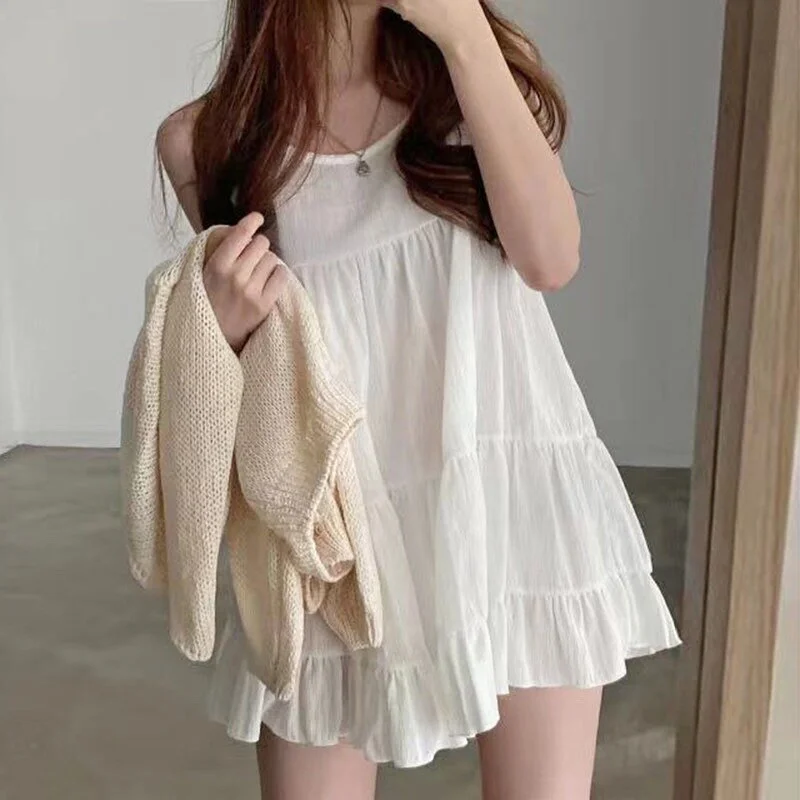 Women\'s Dress 2023 New Summer Age Reducing Round Neck Loose Ruffled Sleeveless Chiffon Tank Top Mini Dress Beach Clothes