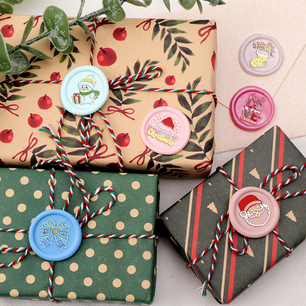 Santa Claus Reindeer Bow Christmas Theme Wax Seal Stamps Interchangeable Brass Stamp Heads for Decorating Gift and Greeting Card