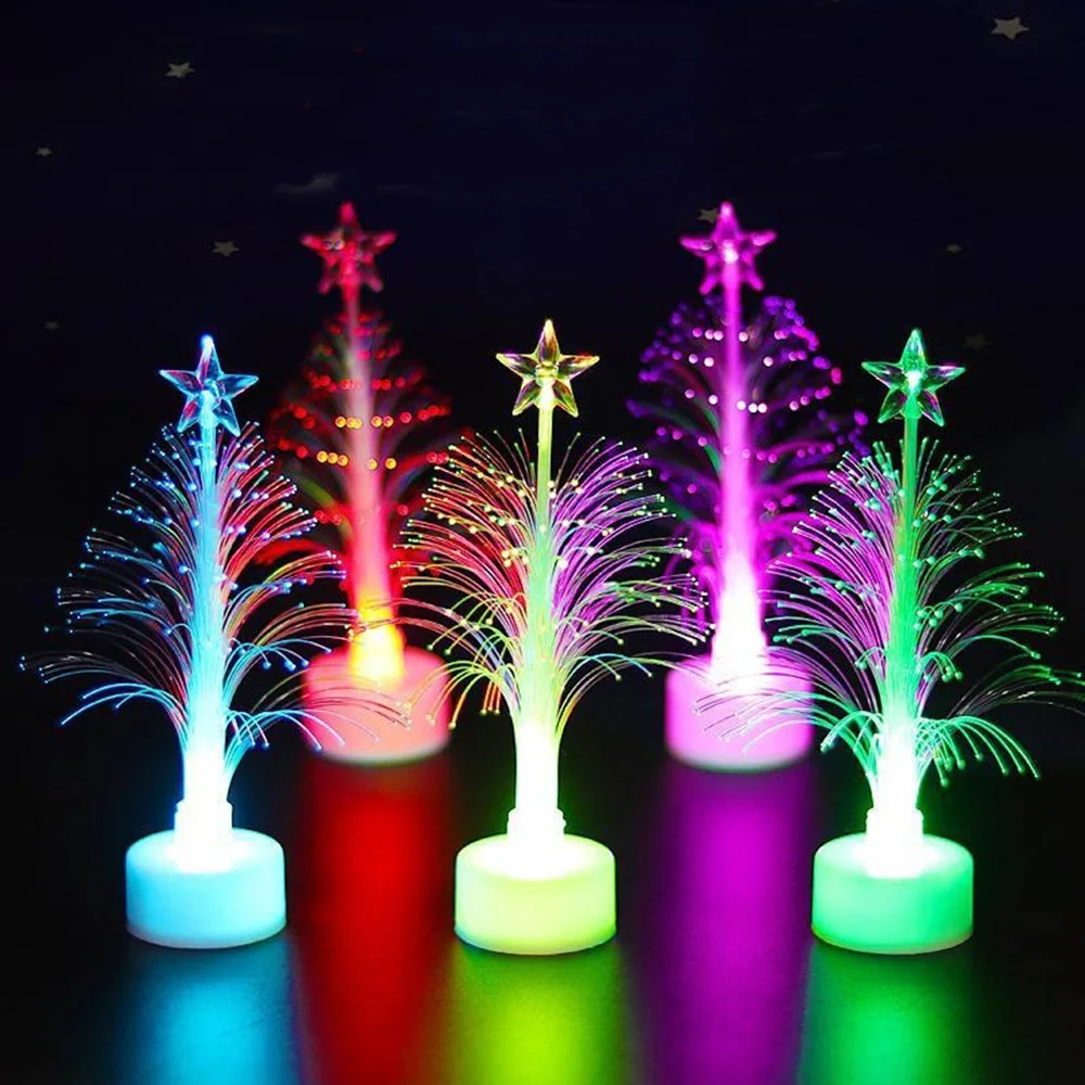 Lampu malam serat optik LED warna-warni lampu malam Natal lampu dekorasi rumah hadiah Natal ornamen lampu meja LED liburan