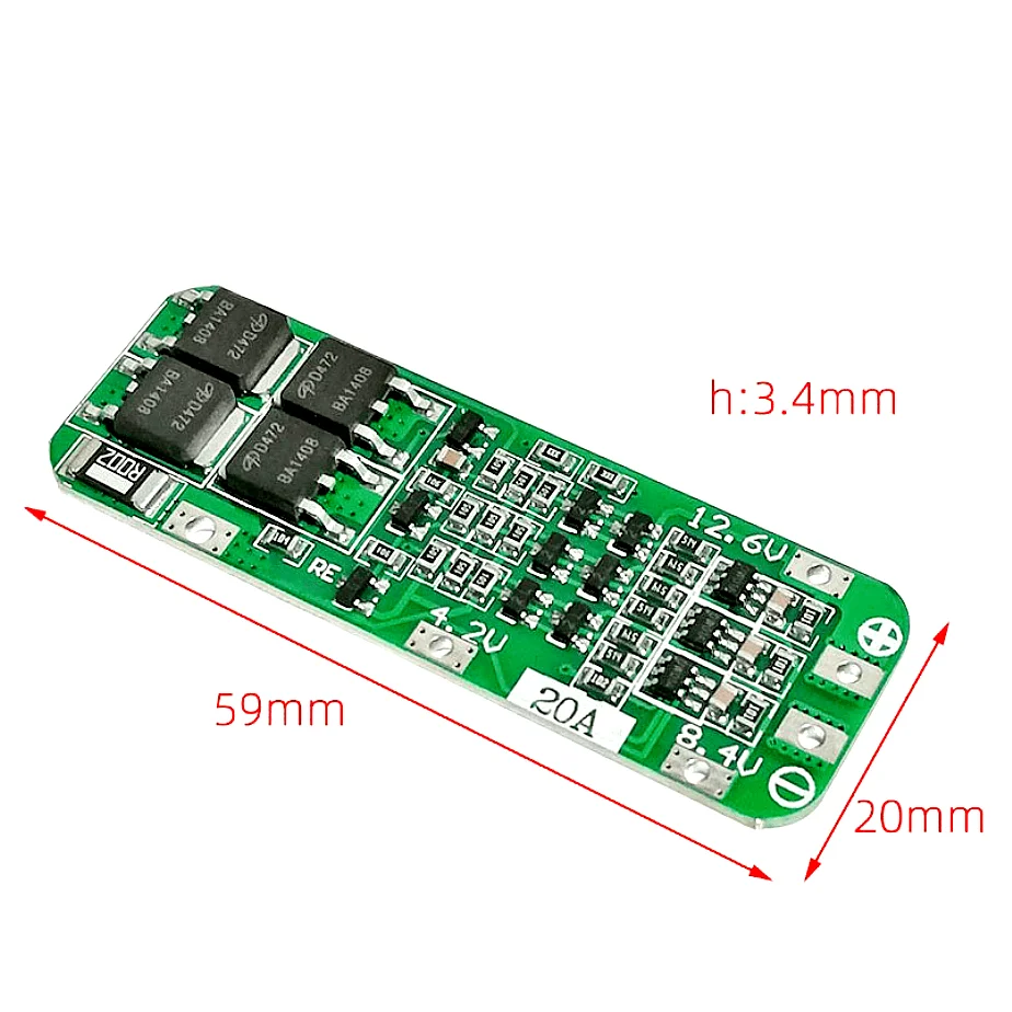 3S 20A Li-ion Battery 18650 Charger PCB BMS Enhanced Protection Board for Rig Motor 12.6V Power Module 11.1V with Recovery 12V