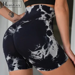 Tie Dye Yoga Shorts Marble Gym Shorts Women Push Up Sports Shorts Women Fitness Tights Breathable High Waist Booty Shorts