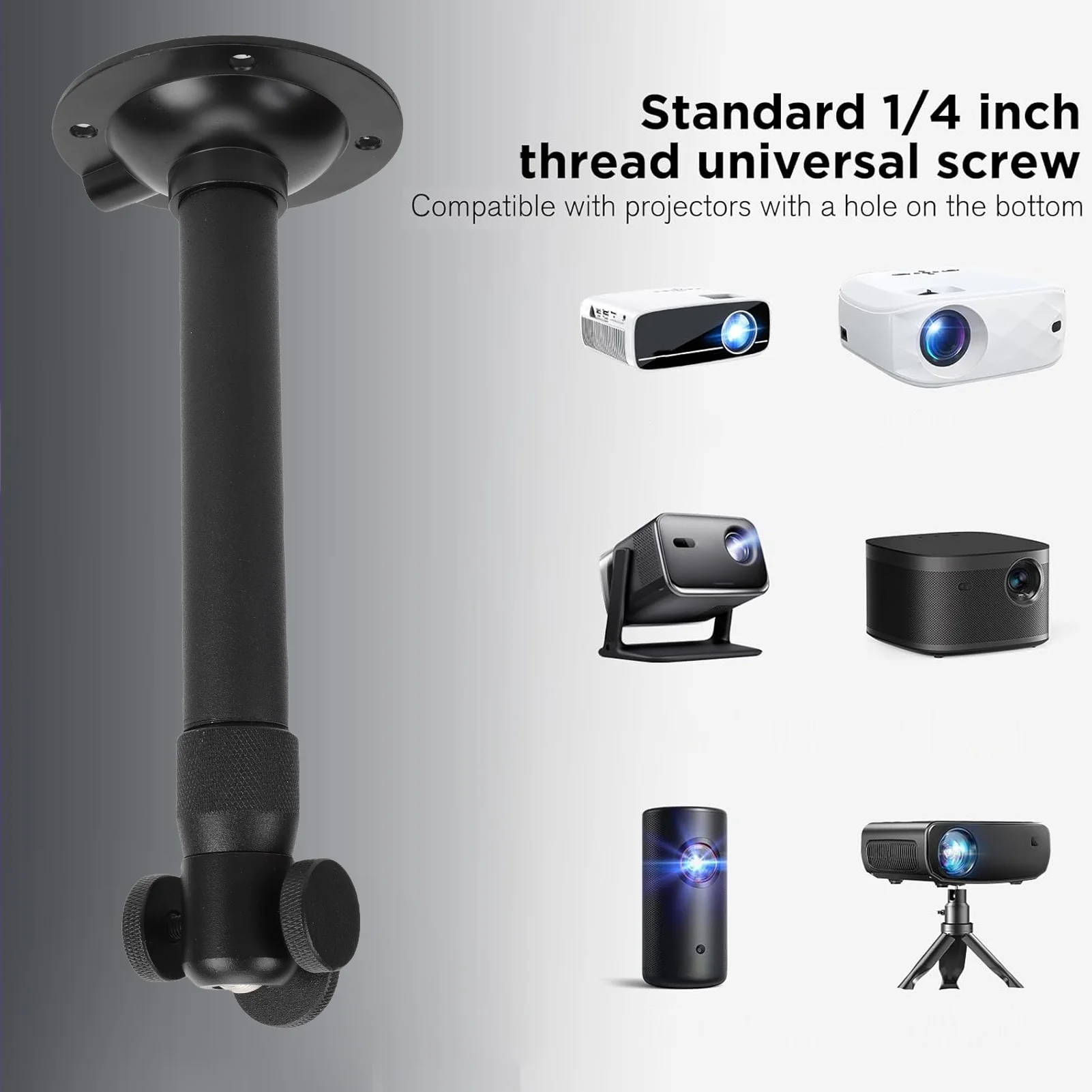 Ceiling Wall Projector Mount Fit for TMY Projectors Black Universal 7.9 to 15.7in Length Adjustable 360° Rotation 90° Tilt