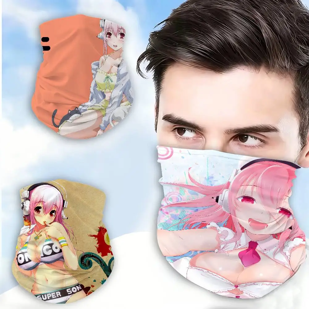 S-Super-Sonico-Cartoon UV protection breathable tube scarf elastic neck cover for skiing hiking motorcycle daily use