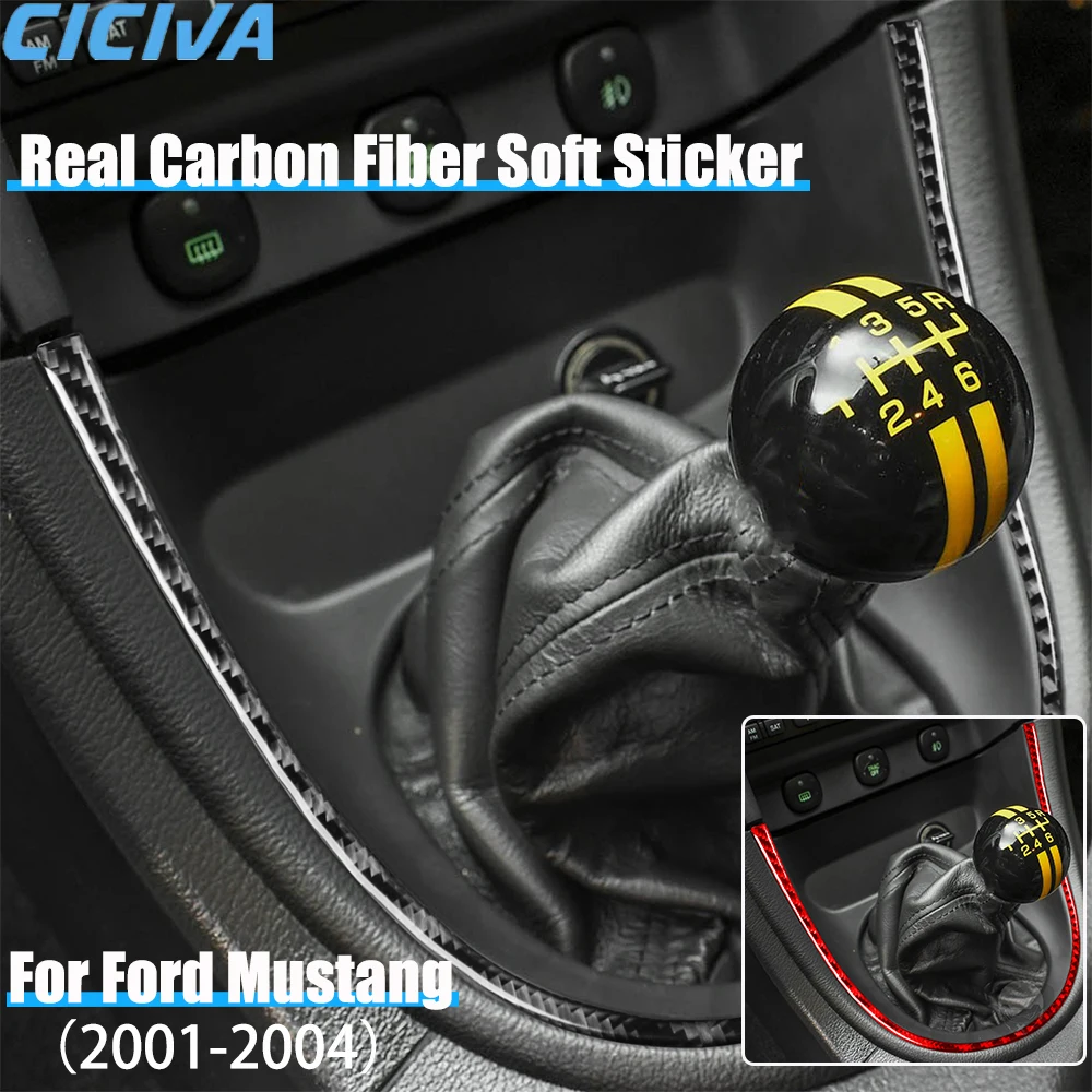 

Real Carbon Fiber Car Accessories Gear Shift Surround Trim Cover Soft Sticker For Ford Mustang 4th Gen 2001 2002 2003 2004