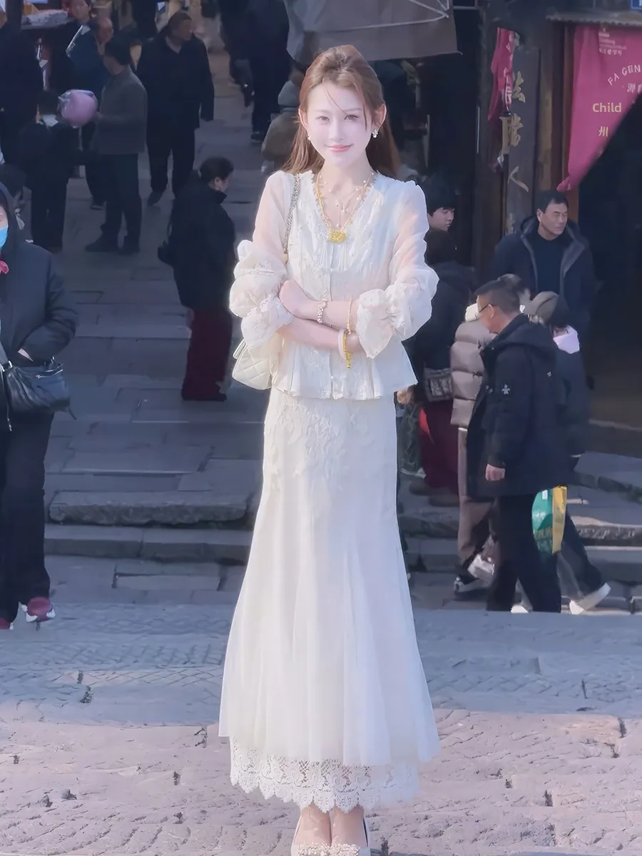 

New Chinese Sle Embroidered Women's Summer Outfit Two-Piece Set Small Size Top f-Skirt Traditional National Faion