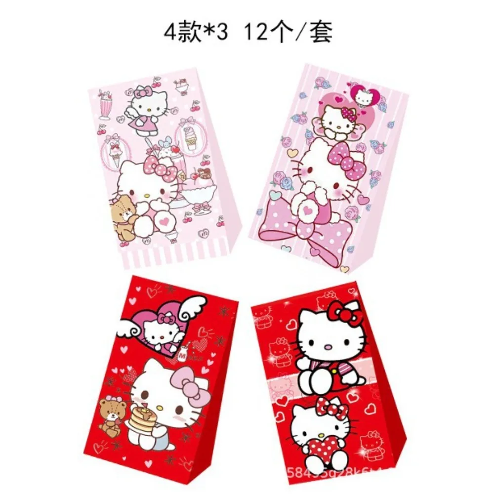 12pcs Hello Kitty Themed Gift Bag Birthday Party Decorative Paper Bags Cute Candy Bag Kawaii Eco-friendly Paper Bag Girl Gift