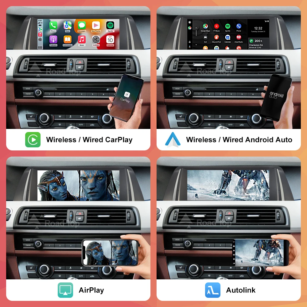 Sem fio apple carplay android auto rádio do carro reprodutor multimídia linux tela de exibição para bmw série 5 f10 f11 2012-2017 cic nbt