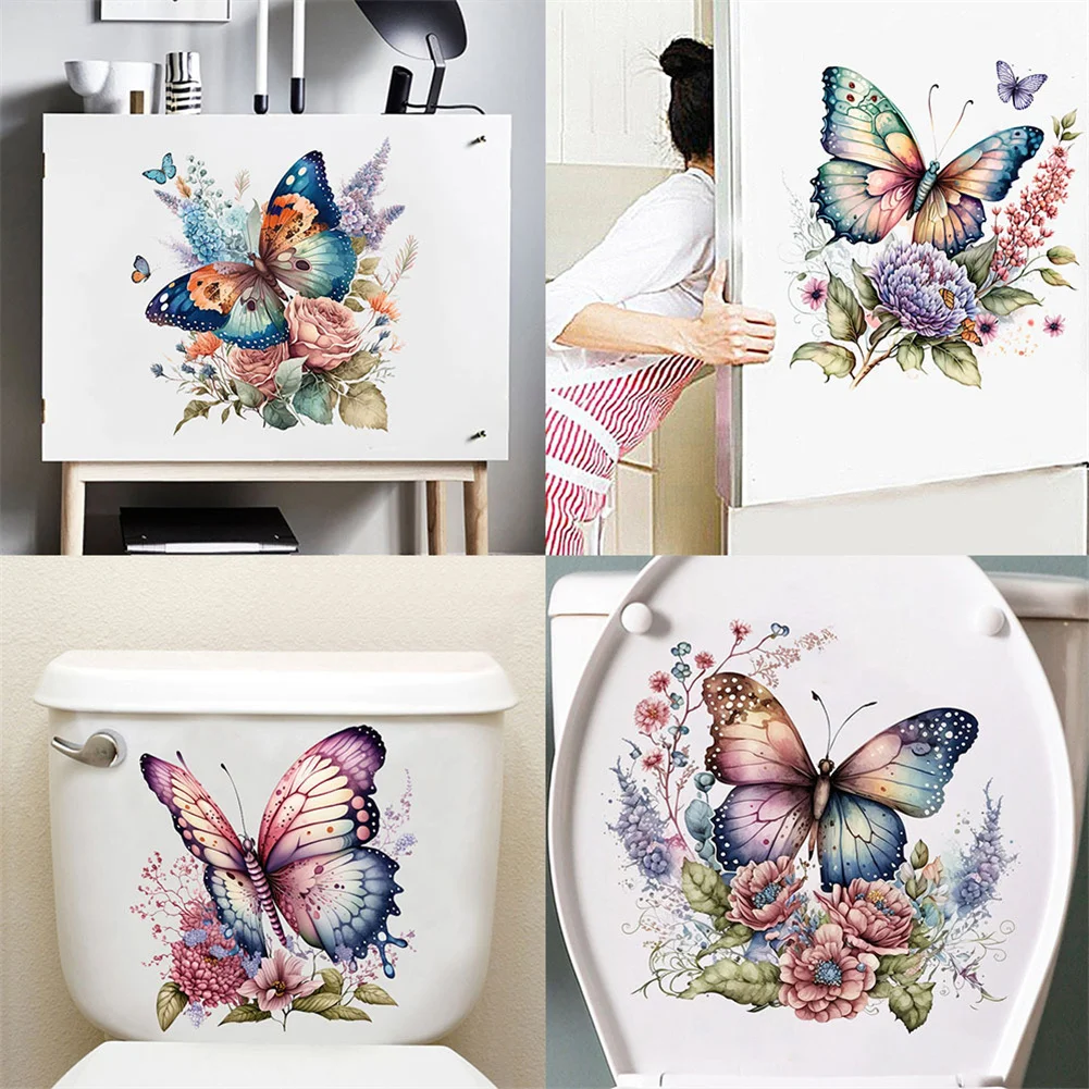 

Toilet Stickers Self-Adhesive Butterfly Flower Stickers DIY Removable Flying Butterfly Wall Decals Lightweight Stickers