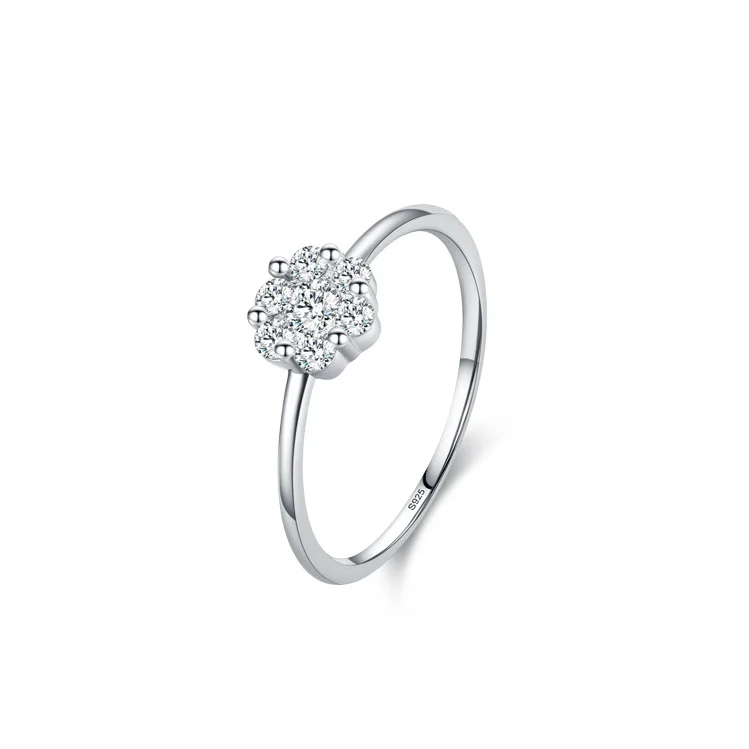 

S925 Sterling Silver Simple Flower Flash Diamond Ring for Women