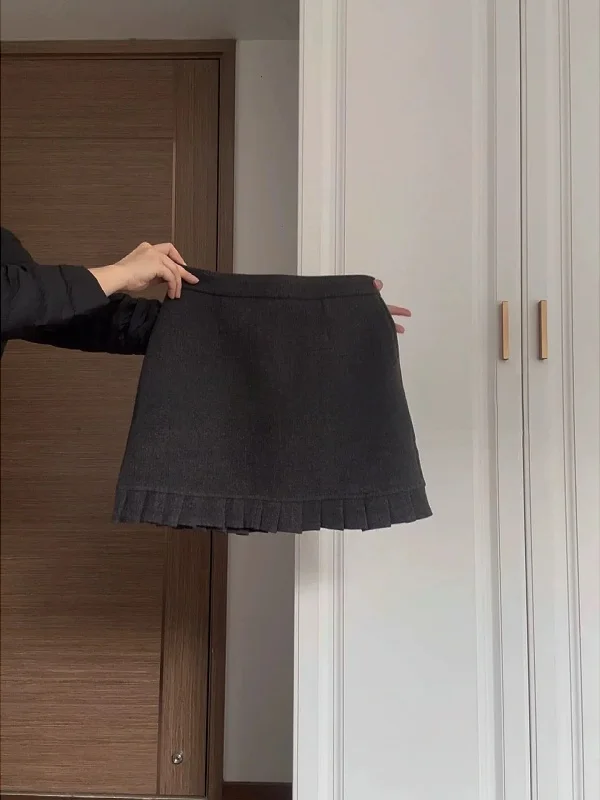 

ay Woolen High Waist A-Line Skirt Women's Casual Sle f-length Skirts Slimming Wraparound Skirts Korean Sle